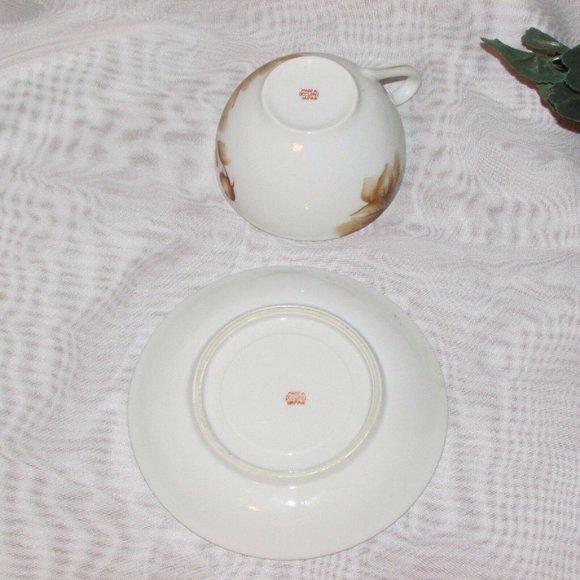 1940's Teacup Occupied Japan Hand Painted Cup & Saucer Brown Rose Vintage Boho - Picture 7 of 8